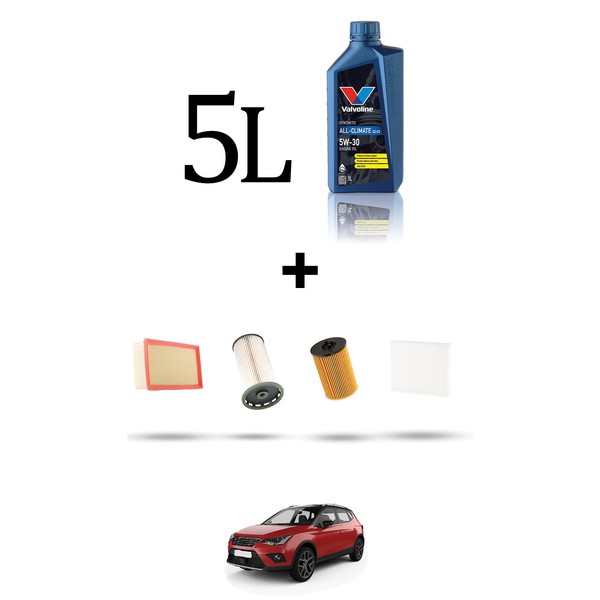 Hoffcar Wartungskit 4 Filter Und 5L ÖL FüR Seat Arona (Kj) 1.6 TDI 70KW Ab 20-image