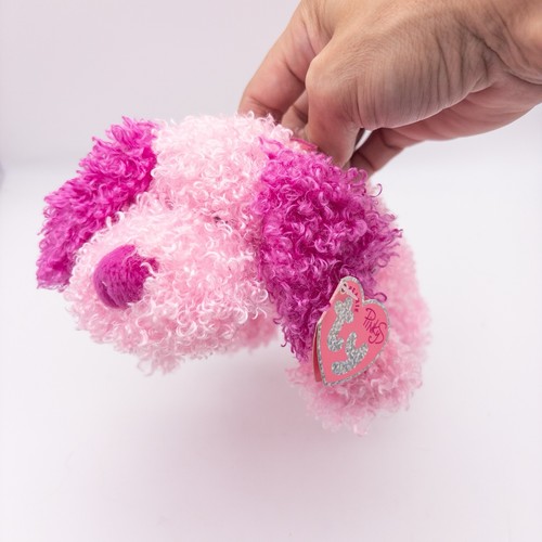 TY Pinkys Beanie Baby Sparkles Pink Curly Plush Puppy Dog 8" Soft 2004 Retired - Picture 5 of 8