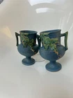 2 (1 perfect) Vintage Original Roseville Pottery Bushberry Blue Vase 156-6.