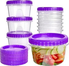 10 Pack 16 oz Freezer Storage Containers with Purple Twist Top Lids, Small P
