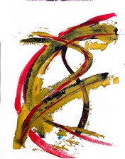 Red and Gold Bold  "Energetic" 11 X 14"  Neo Abstract Acrylic Painting PAPER ART