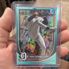 Topps 2025 Bowman Chrome Tarik Skubal #95 Aqua Mojo Refractor 063/299 Tigers