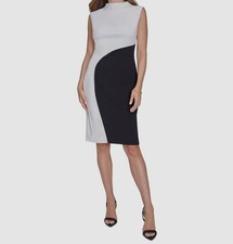 Halston Women's Black Scuba Crepe Colorblock Mock Neck Sheath Dress Size 4