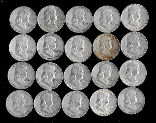 New ListingFranklin Half Dollar Roll (20 Coins)  90% Silver (1950-63) Lot D87