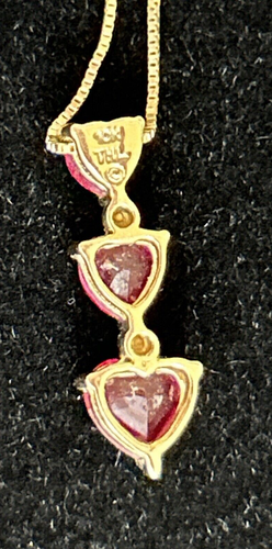 Fine THL 10K Yellow Gold and Ruby Multi Heart Pendant on 18" 14K XL Chain - Picture 8 of 9