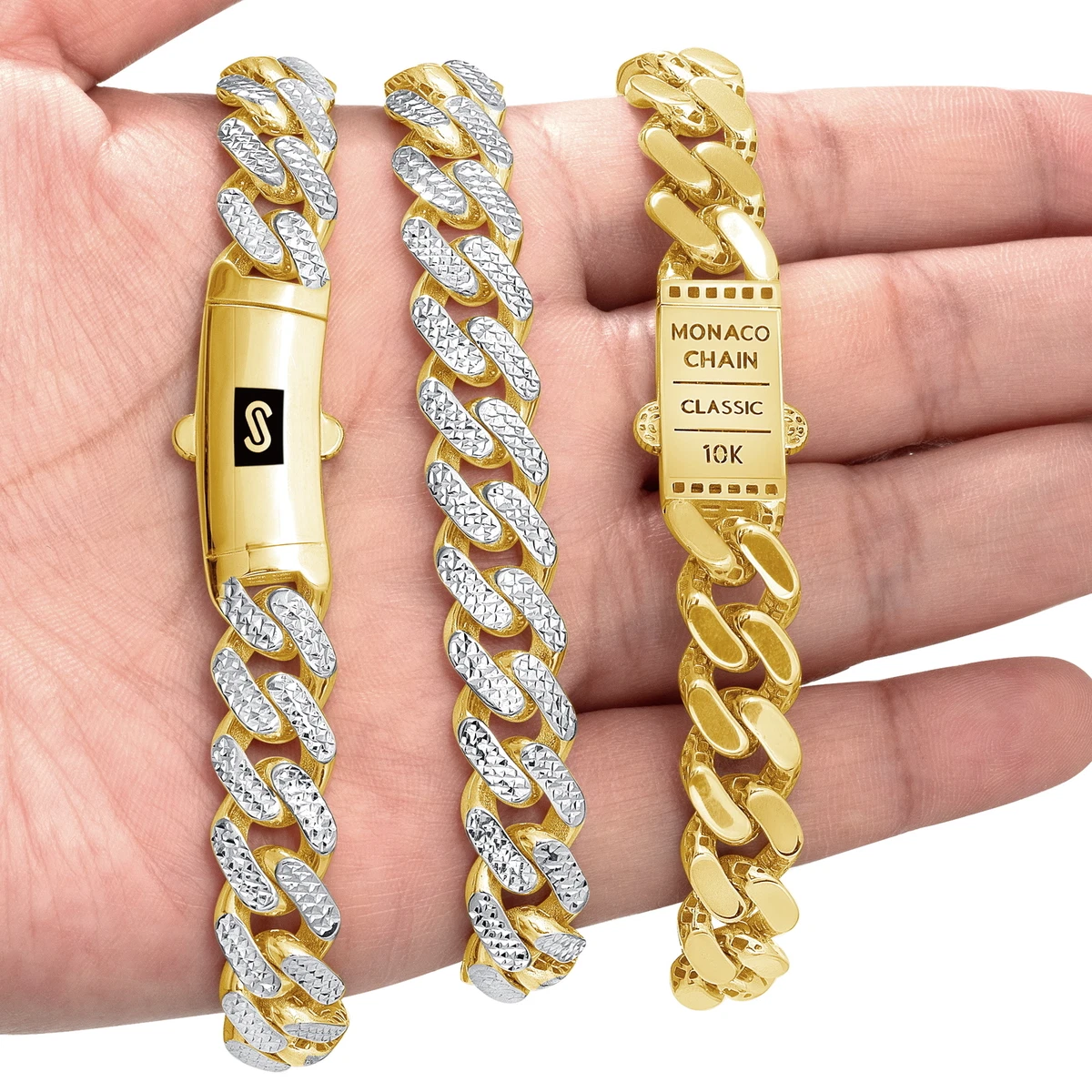 10k Yellow Gold 11mm Monaco Miami Cuban Link Diamond Cut Pave