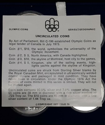1973 Canada Montreal Olympic Games .925 Silver Four Coin Set