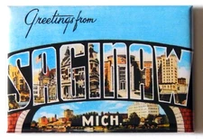 Greetings from Saginaw Michigan FRIDGE MAGNET travel souvenir "style B"