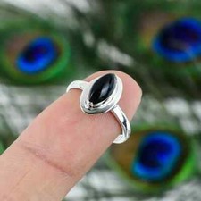 925 Sterling Silver Natural Black Onyx Ring Gemstone Women Jewelry For Her E 70