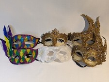 Lot Of 6 Venetian Brocade Lace Prom Party Masquerade Mask with Clear Rhinestones