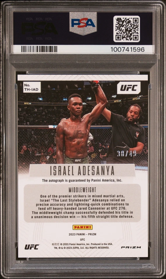 2023 PANINI PRIZM UFC THROWBACK SIGNATURES ISRAEL ADESANYA 38/49 PSA 9 AUTO - Image 2 of 2