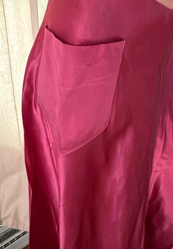 Vintage 30’s Magenta Satin Dressing Robe with Puff Sleeves & Quilted Collar L - Picture 4 of 9