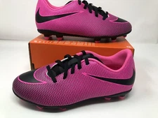 NEW Girl's Nike JR Bravata II FG (844442 600) Pink/Black Soccer Cleats #R1