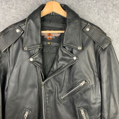 Ash Gee Vintage Motorcycle Biker Perfecto Racing Quilted Leather Jacket Black XL - Picture 2 of 8