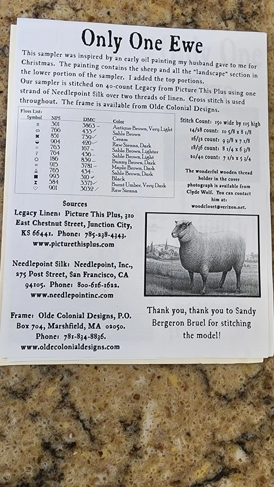 Carriage House Samplings Only One Ewe Sheep Cross Stitch + Floss - Image 3 of 3