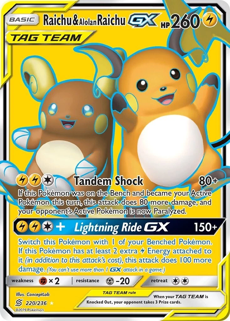 Preços baixos em Cartões TCG Pokémon Raichu & Alolan Raichu GX | eBay