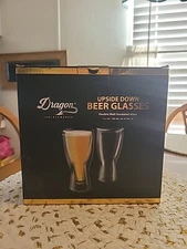 2 Dragon Glassware Double Walled Upside Down Beer Glasses - 13.5 oz