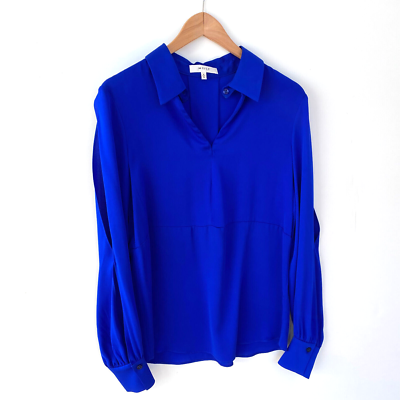 #ad NEW Milly Womens Silk Blouse Long Sleeves Double Slits Size 4 Cobalt Blue $390 $85.00