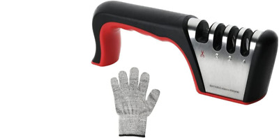 NEW 4-in-1 knife sharpener 3-Stage Scissors TUNGSTEN STAINLESS STEEL W/ GLOVE