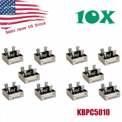 10Pcs 1000V 50A Metal Case Single Phase Diode Bridge Rectifier KBPC5010 ...