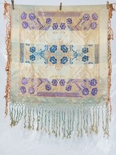 Vintage gorgeous WWll Taj Mahal Silk satin Piano Shawl 1940s scarf 83x83cm