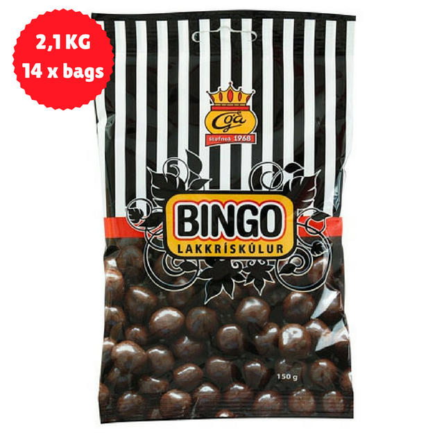 14 bags (2.1 kg) Bingo Balls Dark chocolate and licorice