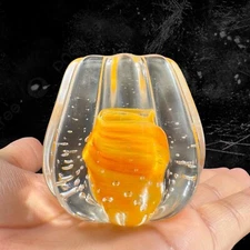 Art Glass Paperweight Figurine Orange Inside With Clear Edges Small Bubbles VTG