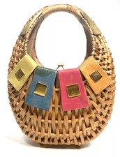 Vintage KORET Purse Handbag Mid Century 60s Egg Woven Wicker Mini Bag Mod Retro