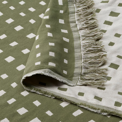 IKEA SVARTTÅG Plaid 130x170 cm – Graugrün/Weiß Baumwolldecke Tagesdecke - Bild 3 von 5