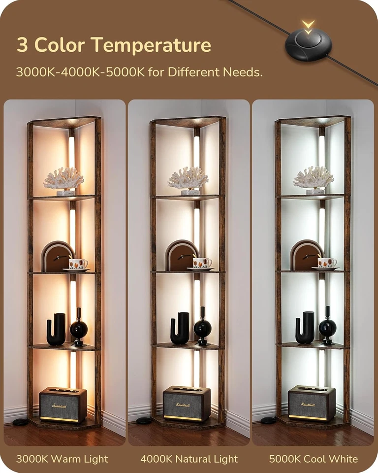 Lámpara de Pie LED 64", Lámpara de Pie Moderna con Estantes, Lámpara de Pie Alta con 3 Co Foto 2 de 4