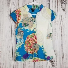 Citron Santa Monica Silk Textured Blouse Womens Small  Artsy Asian Button Front 