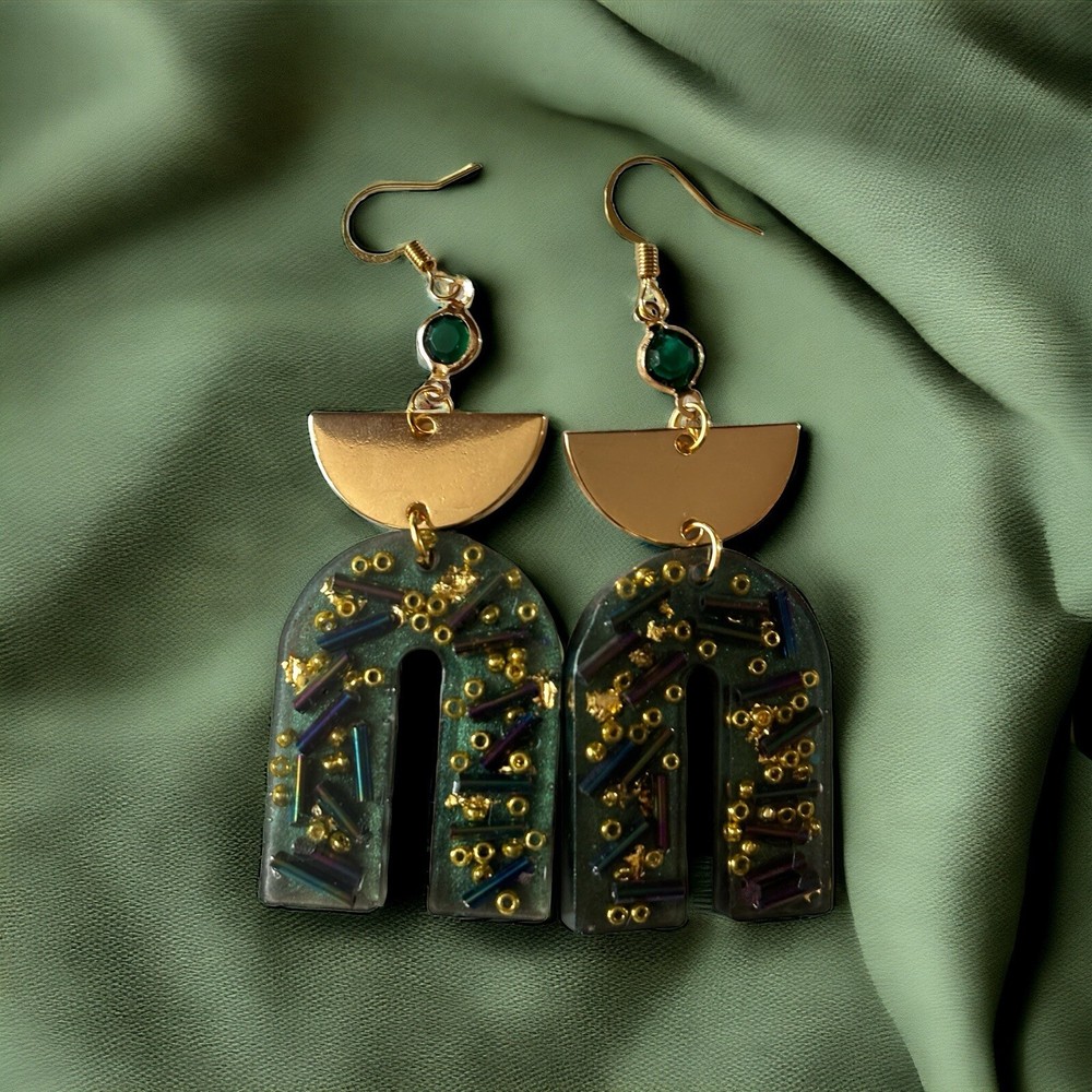 Resin Earrings Green Earrings Dangle Earrings Bold Earrings Fashion Earrings