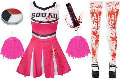 ADULT ZOMBIE CHEERLEADER OUTFIT LADIES HALLOWEEN FANCY DRESS WOMENS COSTUME