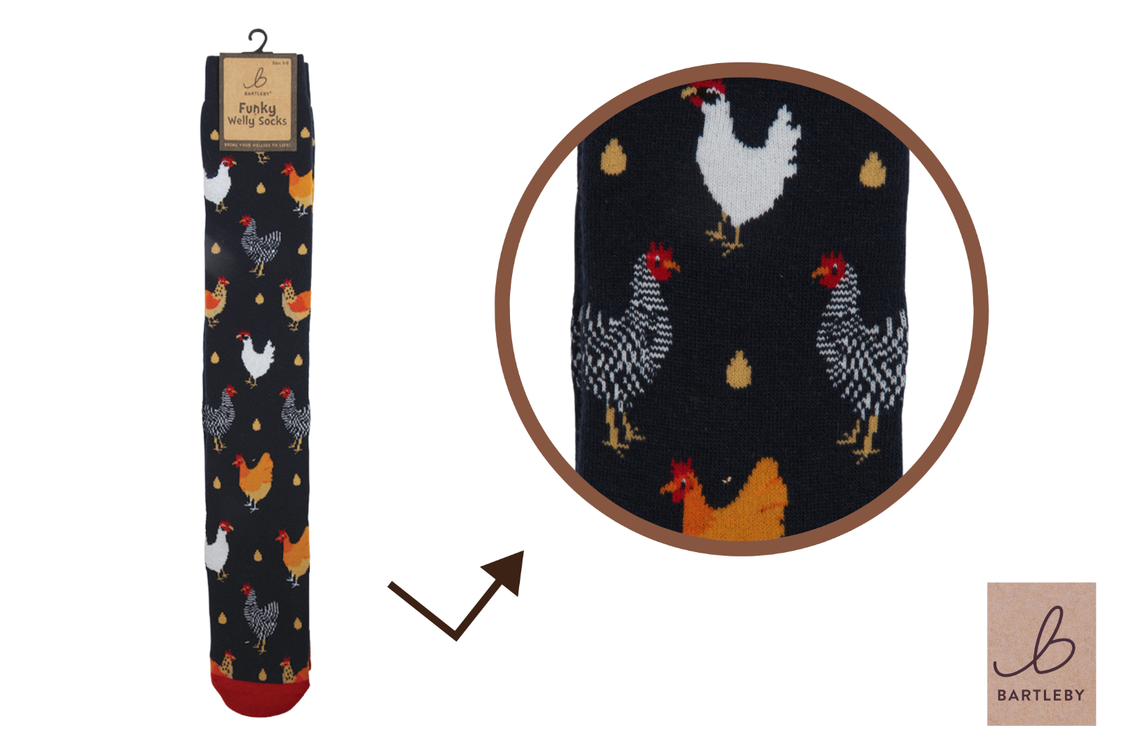 Ladies Funky Welly Sock: Colourful Chicken
