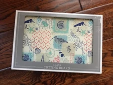 Brand New Small Glass Cutting Board Seagulls & Seashells