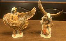 2 Vintage Native American Indian Hand Painted Ceramic Figures