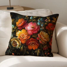 Vintage Flowers Throw Pillow, 3 sizes, Russian Pavlovo Posad Accent Pillow