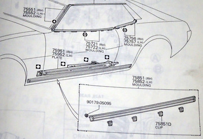 1975 1976 1977 Toyota Celica Coupe RA23 RA24 Rocker Panels Mouldings Clips Set