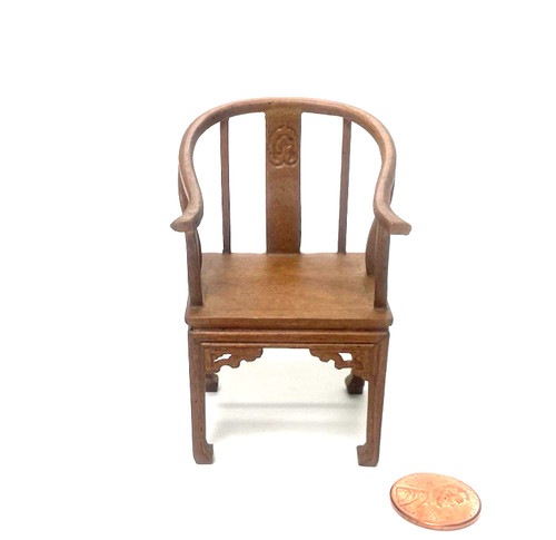 BESPAQ DOLLHOUSE MINIATURE WOODEN MING HORSESHOE ARMCHAIR (A)