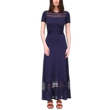 NWT Michael Kors XS Long Maxi Dress Sheer mesh stripes Navy Sheath $125 Womens