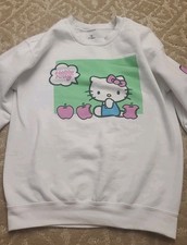Hello Kitty Sweatshirt Women s Small White Sanrio Graphic Crewneck Apples