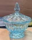 Anchor Hocking Fairfield Ice Blue Footed Candy Jar with Lid Vintage