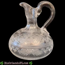 VINTAGE: Intricately Etched Glass Cruet for Oil / Vinegar (Approx. 4.5" Tall)