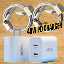 2PACK 40W USB Type C Fast Charger PD Power Adapter Cable For iPhone 14 13 12 11
