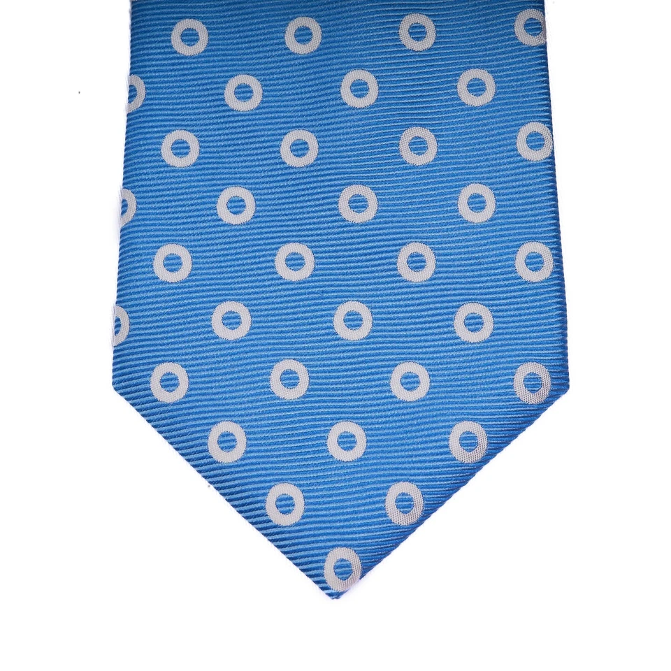 Corbata de seda Atelier F&B azul patrón geométrico hecha en Francia 3,5x59 Foto 3 de 4