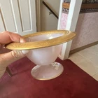 Pink Depression Glass Compote Bowl w/rolled etched gold painted rim, pedestal