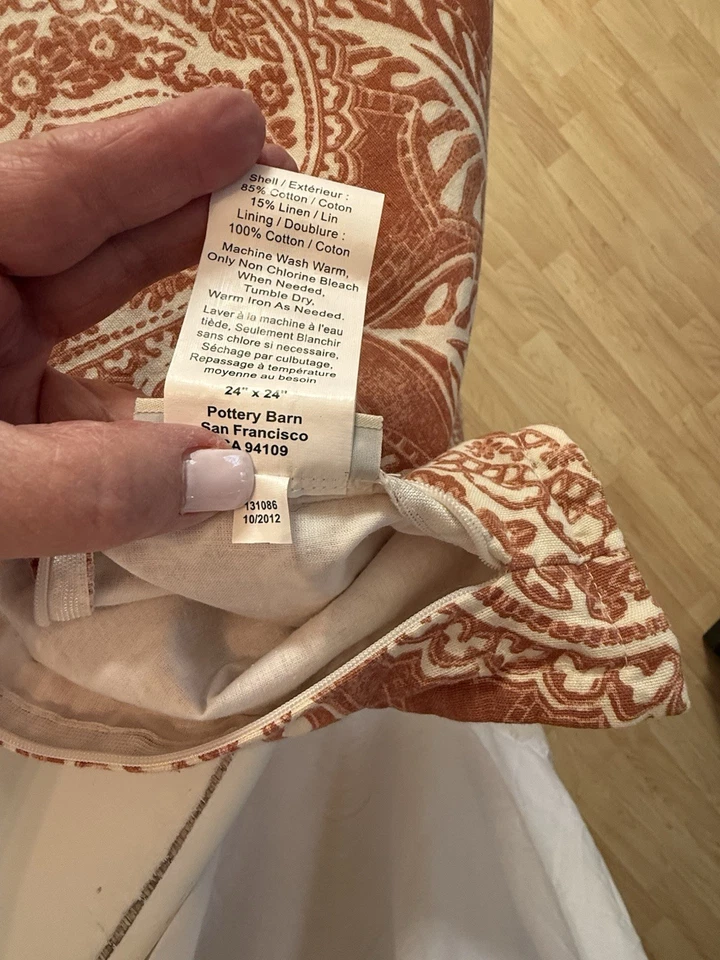 Pottery Barn Euro shams (3) Rust & Cream Euro Shams 24x24 Retired Fall Decor - Image 3 of 3