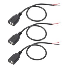 PATIKIL 1Ft USB 2.0 Female to 2 Pin Bare Wire Pigtail Cable, 3pcs 1Ft, Black