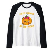 Cutest Pumpkin in The Patch Funny Halloween Costume Kids Raglan Baseball Tee
