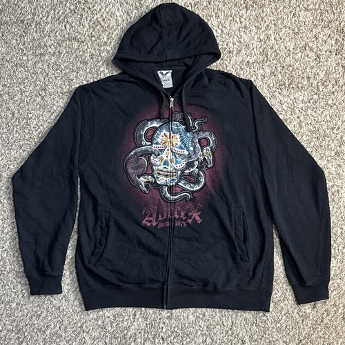 Y2K Avirex Sugar Skull & Serpent Snakes XL Hoodie Affliction Style Embroidered